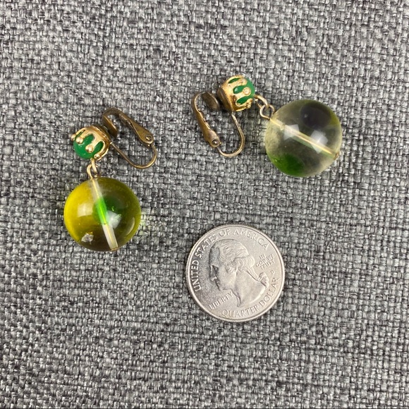 Vintage Green & Purple Bauble Clip On Earrings - Picture 6 of 6